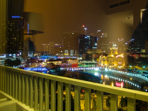 Clarke Quay Singapore - at night from our window at the Park Hotel.